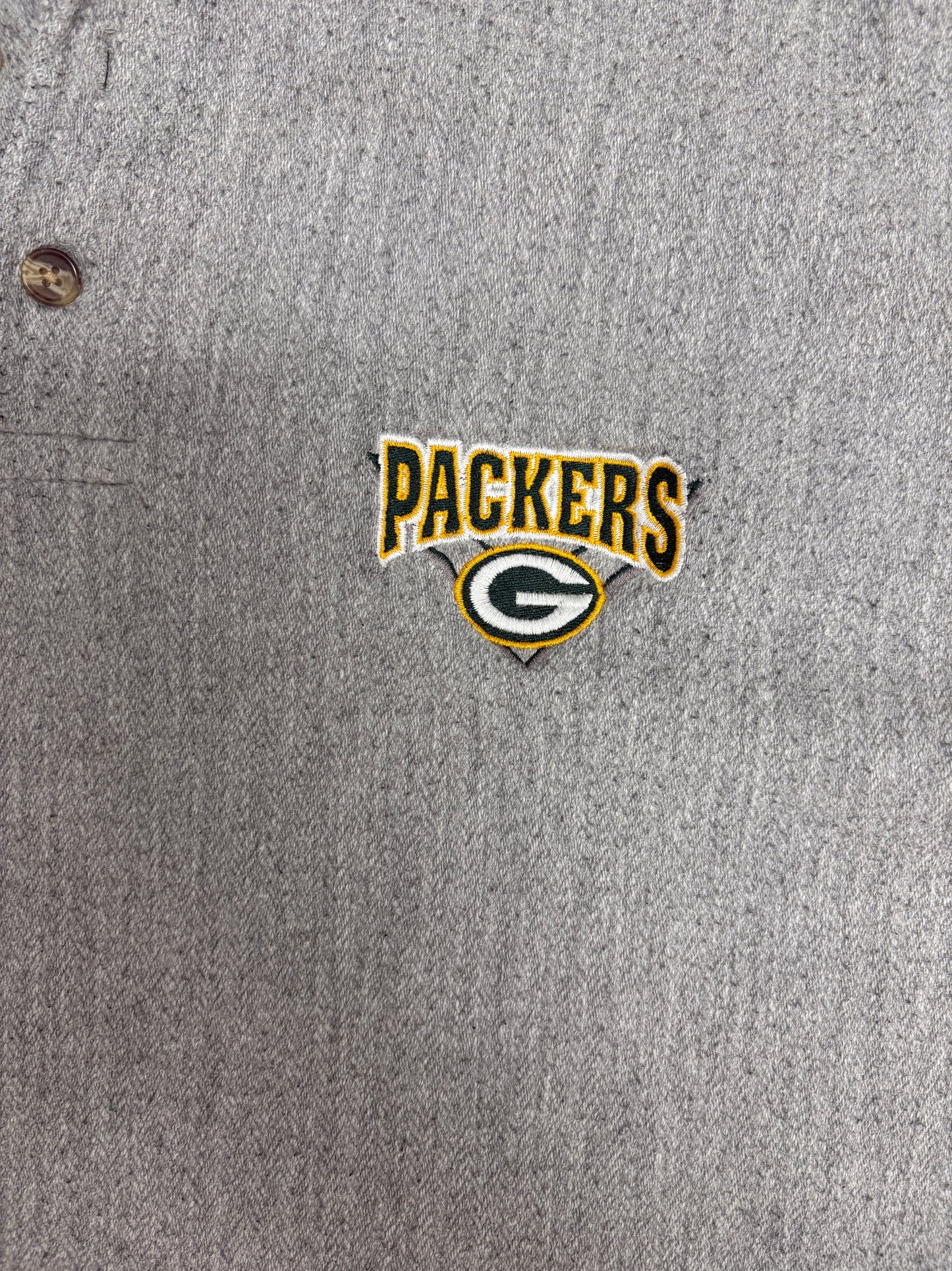 Green Bay Packers Embroidered Graphic Quarter Button Sweater | Size Large | Vintage 1990s NFL Football Grey Sweater |