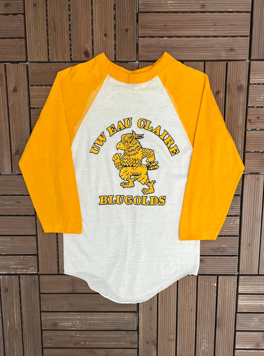 University of Wisconsin Eau Claire Blugolds Graphic Tee | Size Medium | Vintage 1980s College White Shirt |