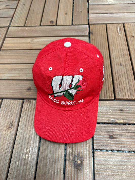 Wisconsin Badgers Rose Bowl 1994 Graphic Hat | Snap Back | Vintage 1990s College Sports Red Cap |