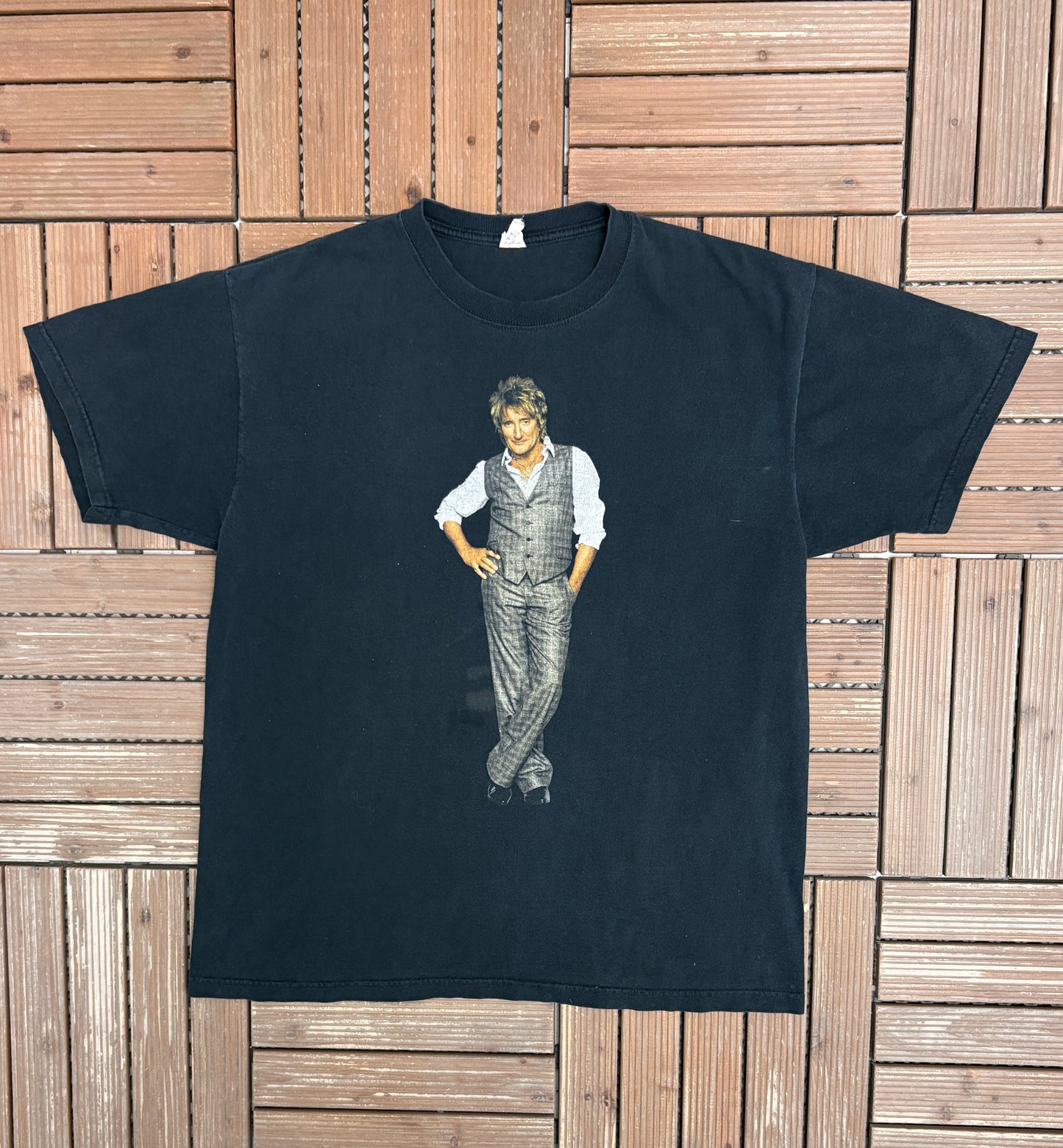 Rod Stewart Rockin' In The Round Graphic Tee | Size X-Large | Vintage 2000s Rock Black T-Shirt |