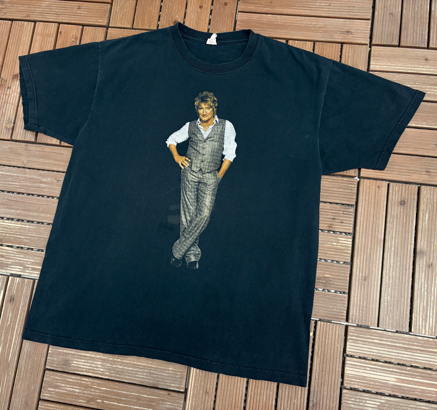 Rod Stewart Rockin' In The Round Graphic Tee | Size X-Large | Vintage 2000s Rock Black T-Shirt |