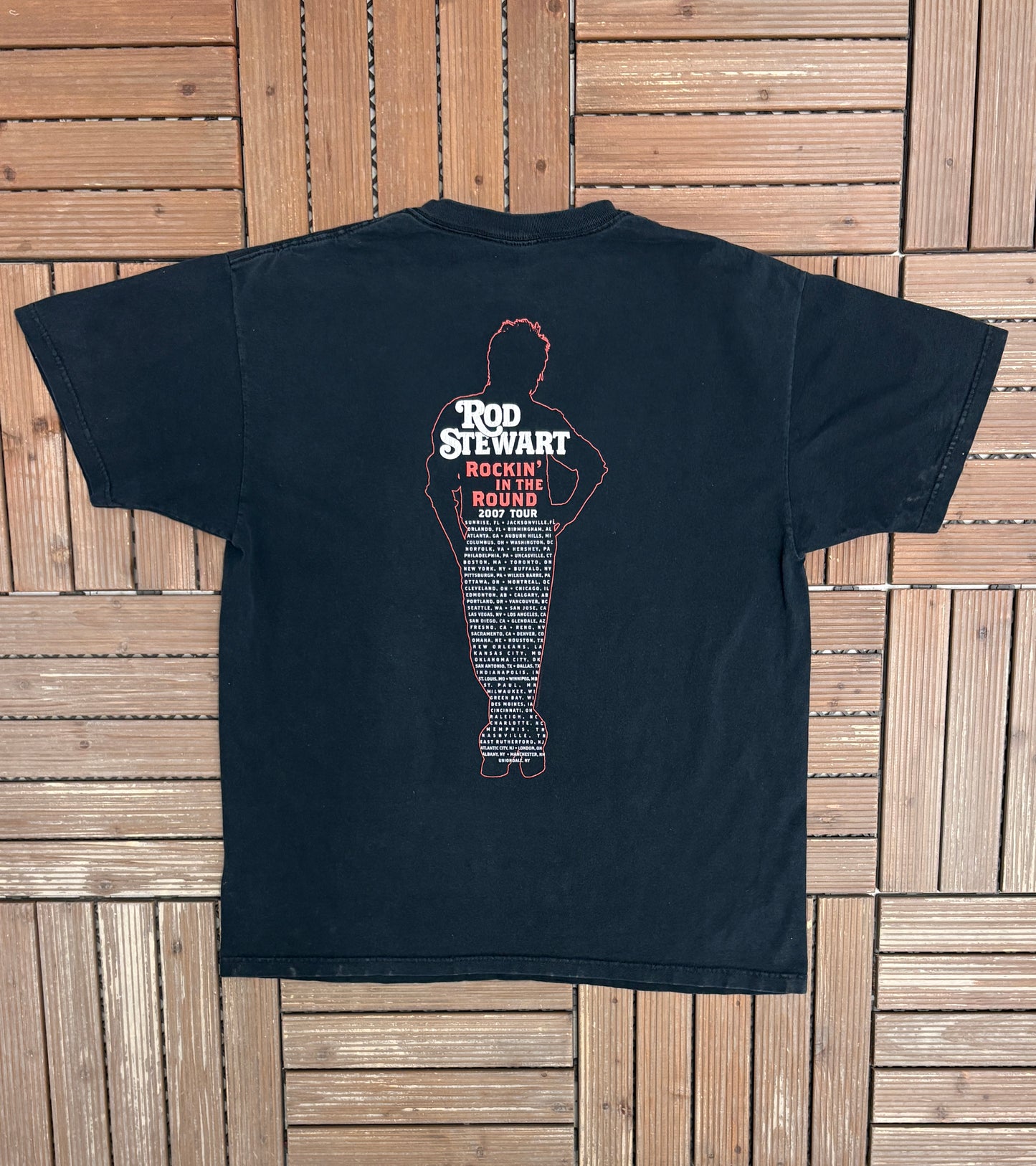 Rod Stewart Rockin' In The Round Graphic Tee | Size X-Large | Vintage 2000s Rock Black T-Shirt |