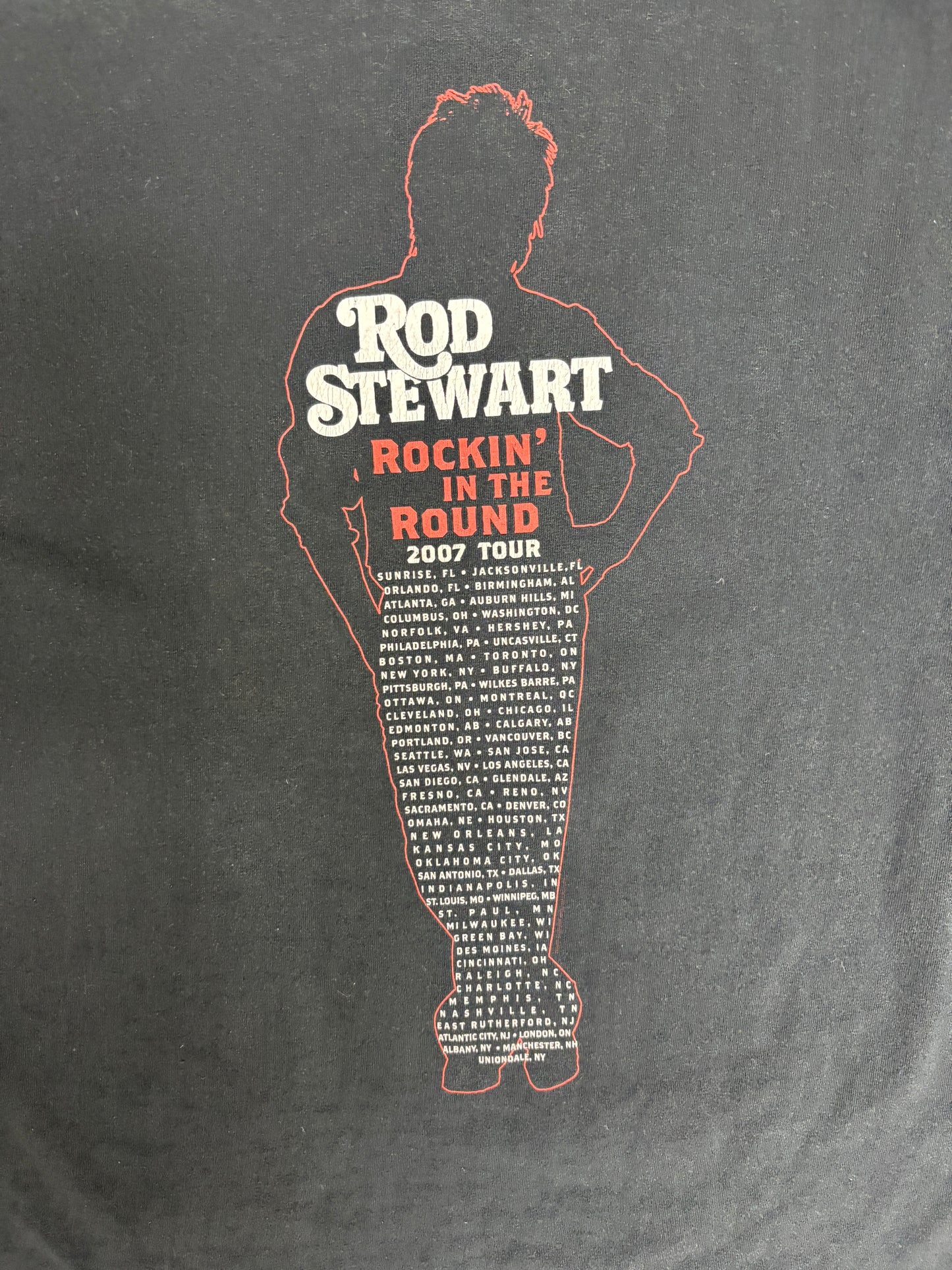 Rod Stewart Rockin' In The Round Graphic Tee | Size X-Large | Vintage 2000s Rock Black T-Shirt |