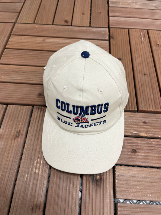 Columbus Blue Jackets Graphic Hat | Strap Back | Vintage 2000s NHL Hockey Beige Cap |