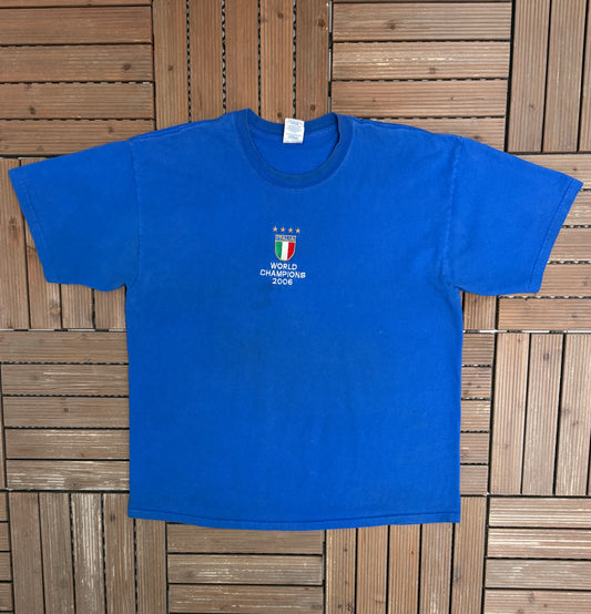 Italia World Cup Champions 2006 Graphic Tee | Size X-Large | Vintage 2006 Soccer Football Blue T-Shirt |