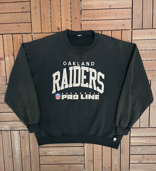 Oakland Raiders Stitched Graphic Crewneck | Size XX-Large | Vintage 1990s NFL Football Black Sweater |