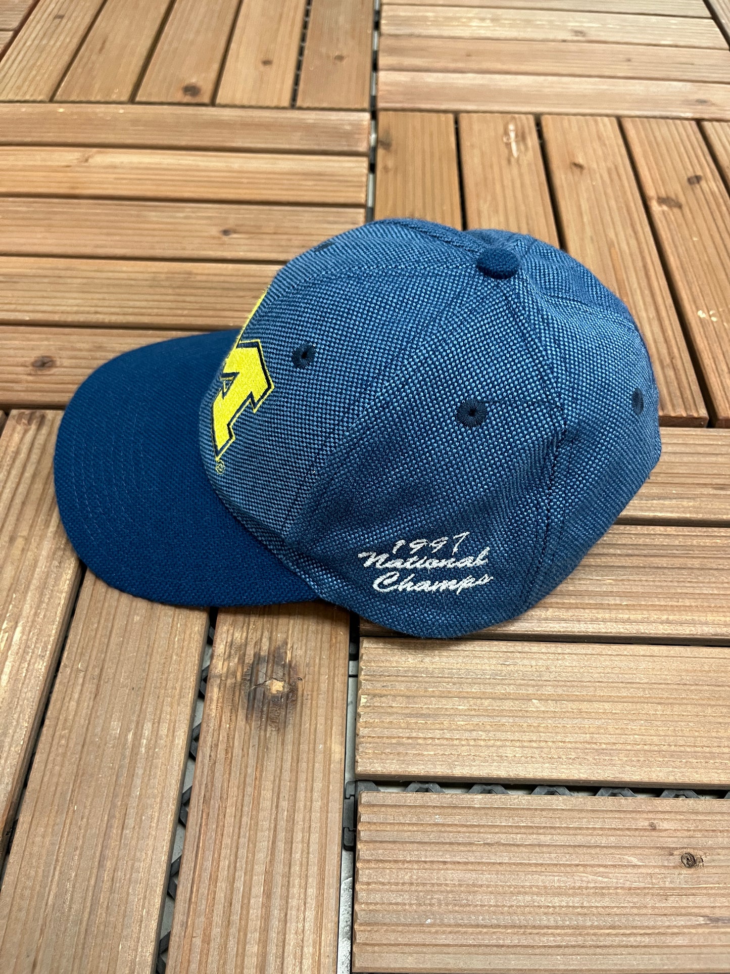 Michigan Wolverines National Champions 1997 Graphic Hat | Snap Back | Vintage 1990s College Blue Cap |