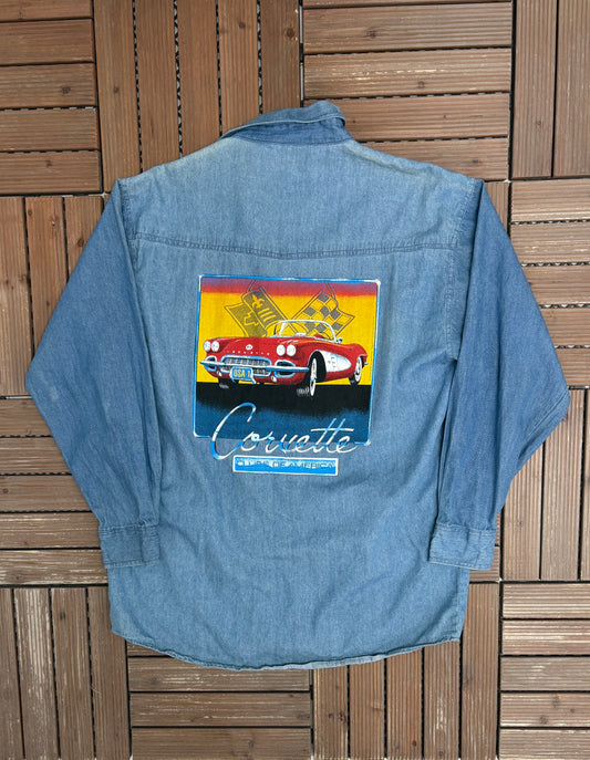 Corvette Clubs Of America Denim Jacket | Size Medium  | Vintage 1990s Promotional Blue Jean Jacket |