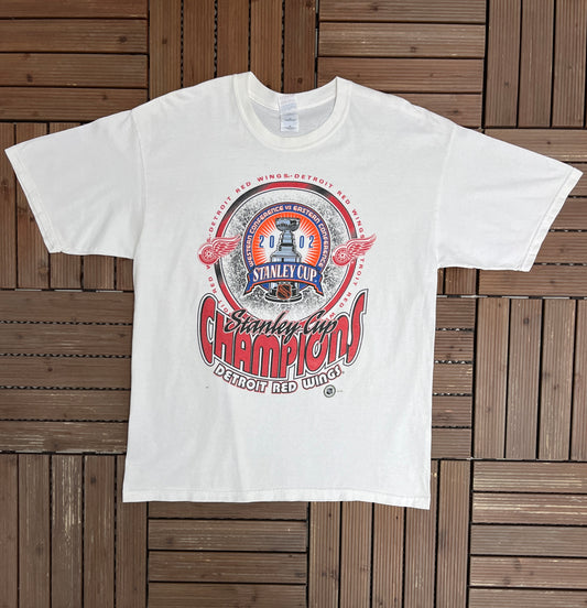 Detroit Red Wings Stanley Cup Champions 2002 Graphic Tee | Size X-Large | Vintage 2000s NHL Hockey White T-Shirt |