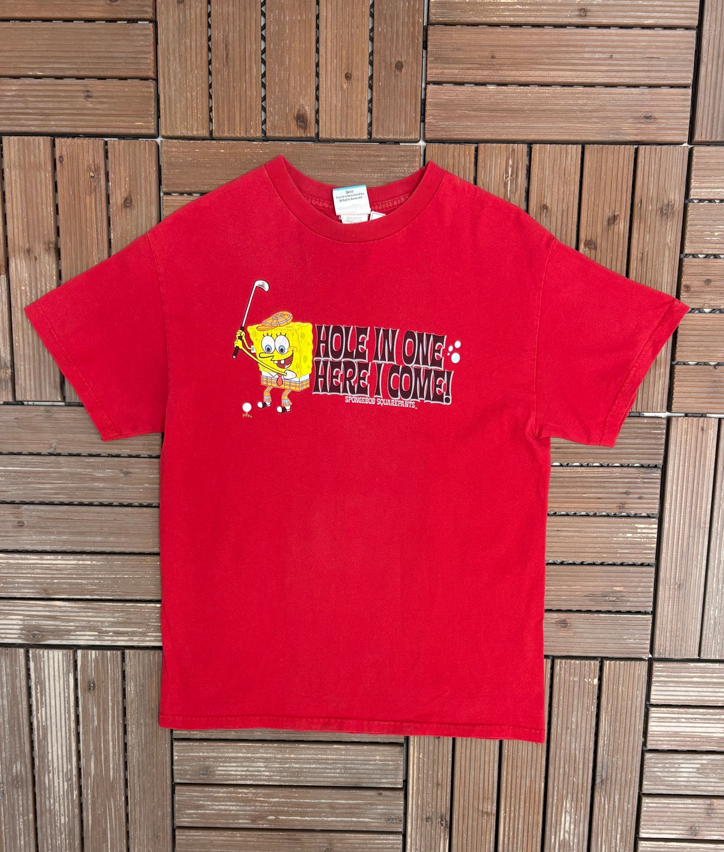 Spongebob Squarepants Hole In One Here I Come Graphic Tee | Size Medium | Vintage 2000s Television Red T-Shirt |