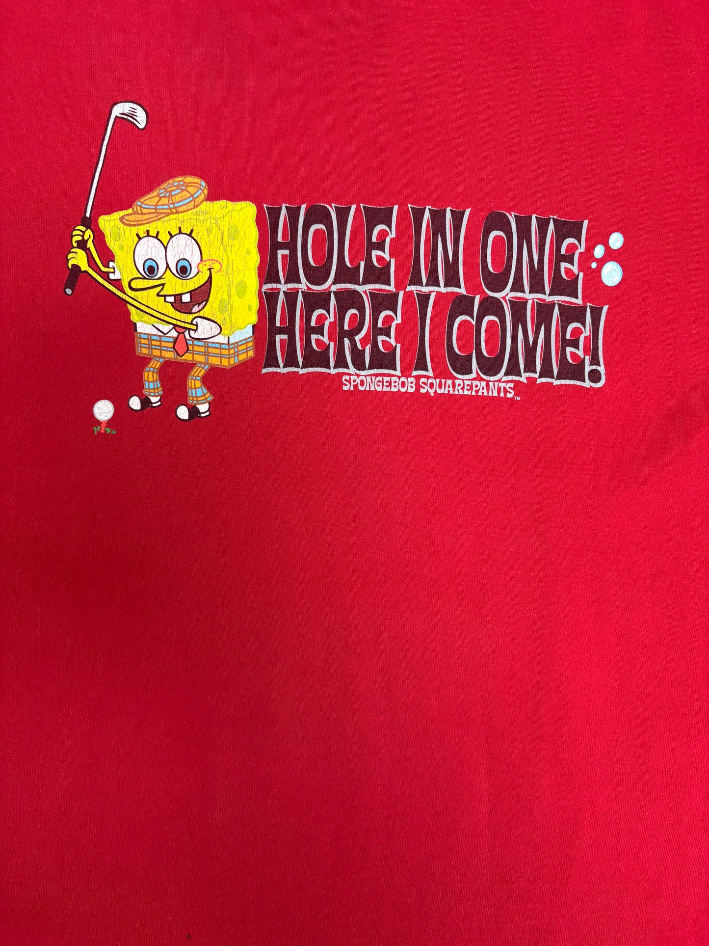 Spongebob Squarepants Hole In One Here I Come Graphic Tee | Size Medium | Vintage 2000s Television Red T-Shirt |