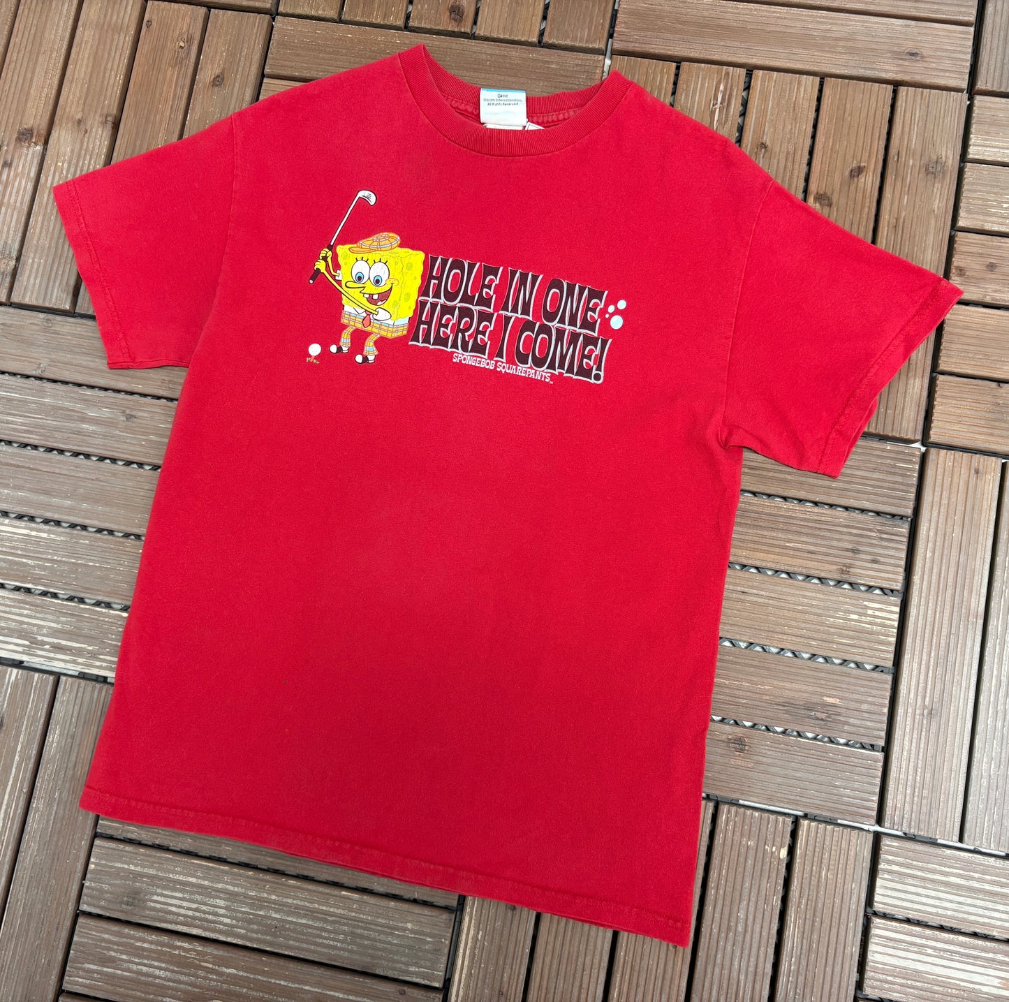 Spongebob Squarepants Hole In One Here I Come Graphic Tee | Size Medium | Vintage 2000s Television Red T-Shirt |