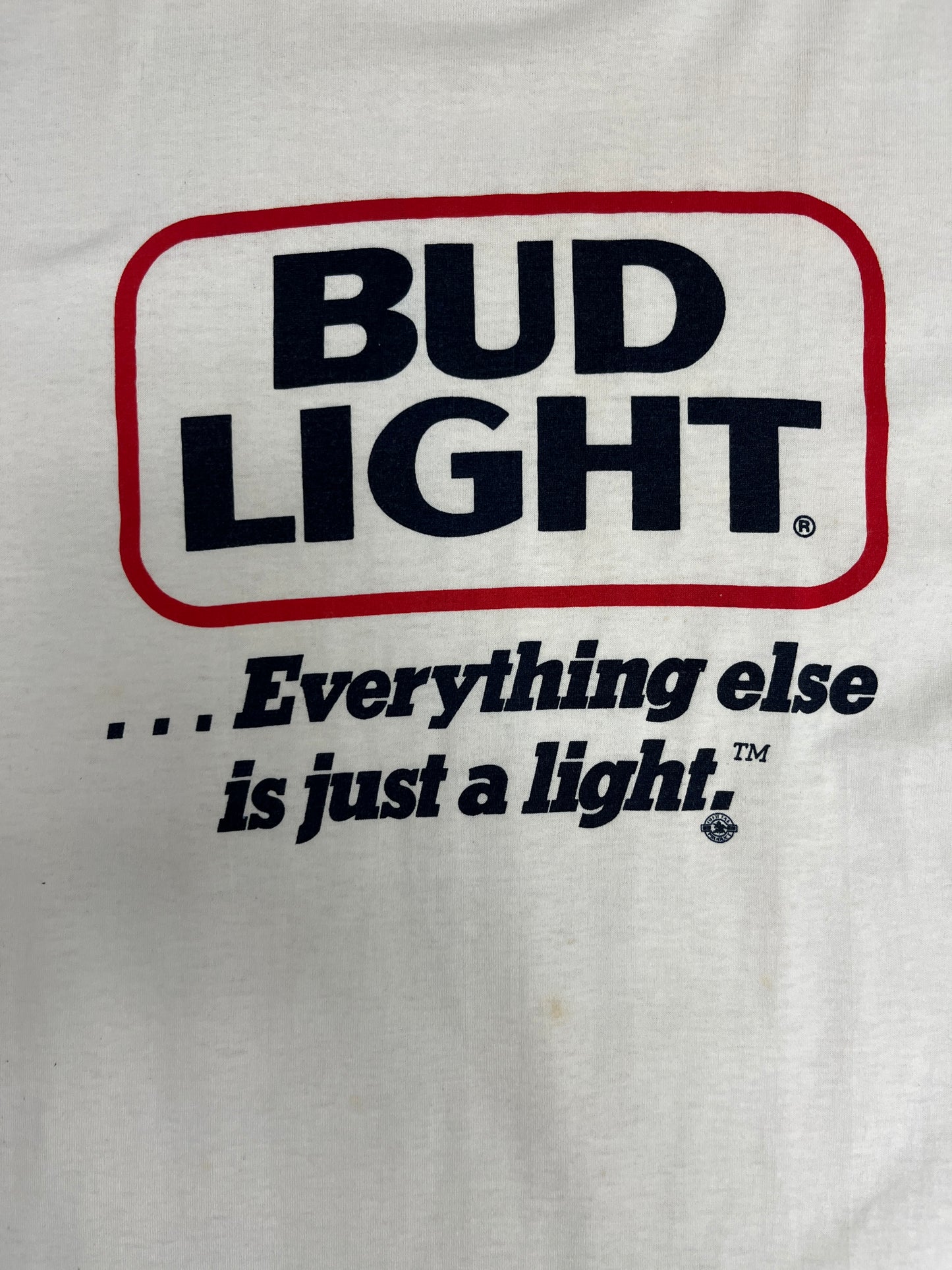 Bud Light Everything Else Is Just A Light Graphic Tee | Size X-Large | Vintage 1990s Alcohol Promotional White T-Shirt |