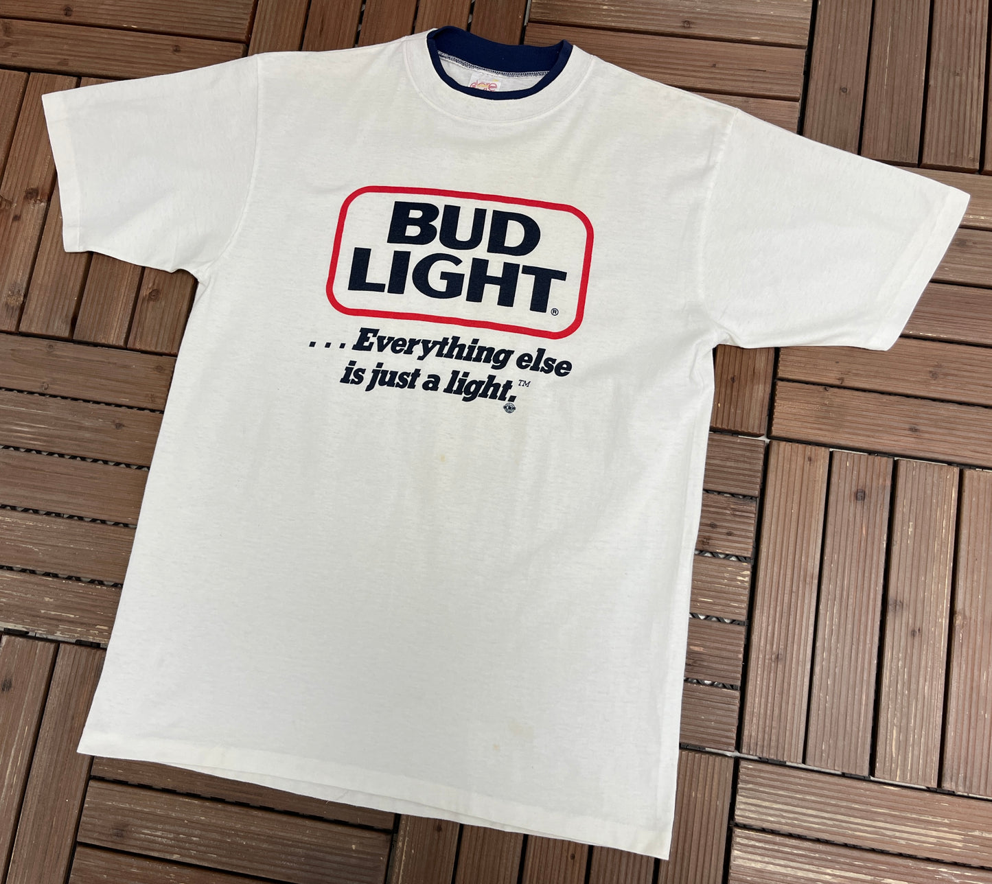 Bud Light Everything Else Is Just A Light Graphic Tee | Size X-Large | Vintage 1990s Alcohol Promotional White T-Shirt |