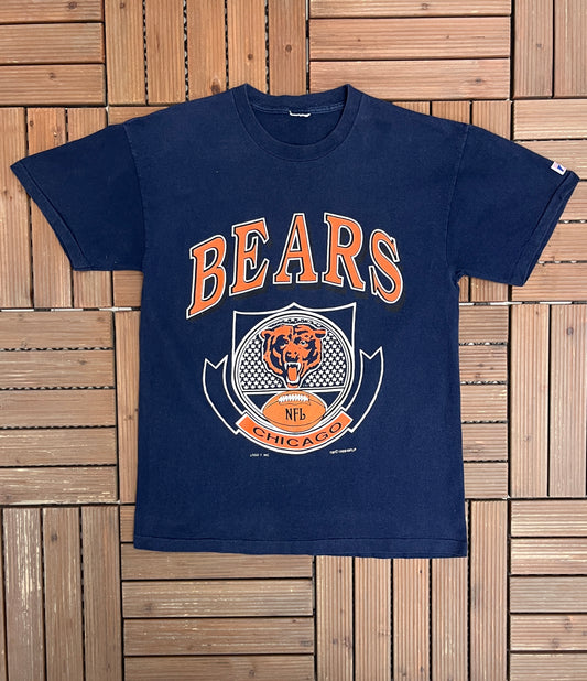 Chicago Bears Graphic Tee | Size Large | Vintage 1990s NFL Football Blue T-Shirt |