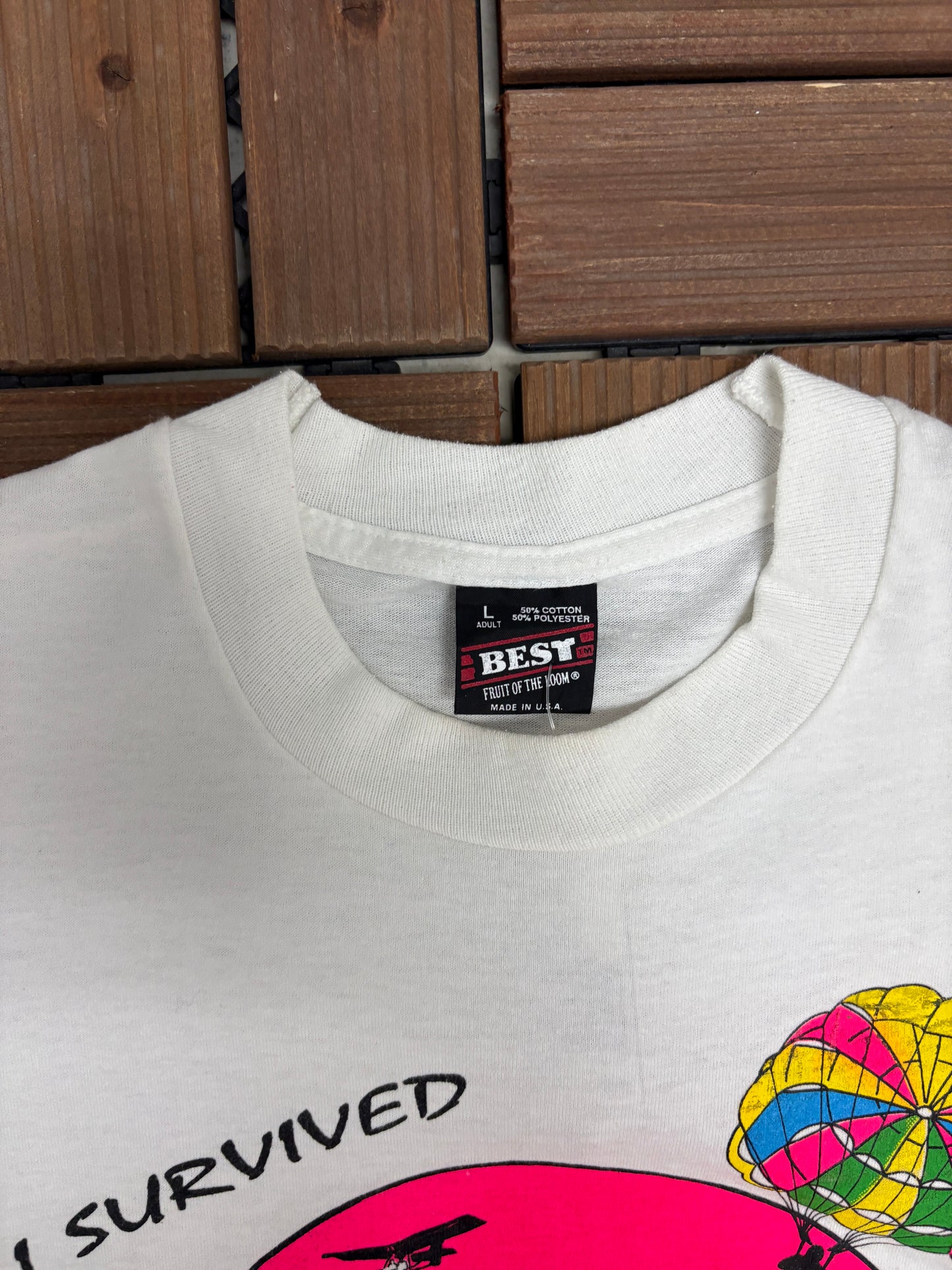 I Survived Parasailing And Jet Ski Graphic Tee | Size Large | Vintage 1990s Promotional White T-Shirt |