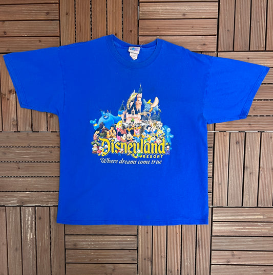 Disneyland Where Dreams Come True Graphic Tee | Size X-Large | Vintage 2000s Disney Blue T-Shirt |