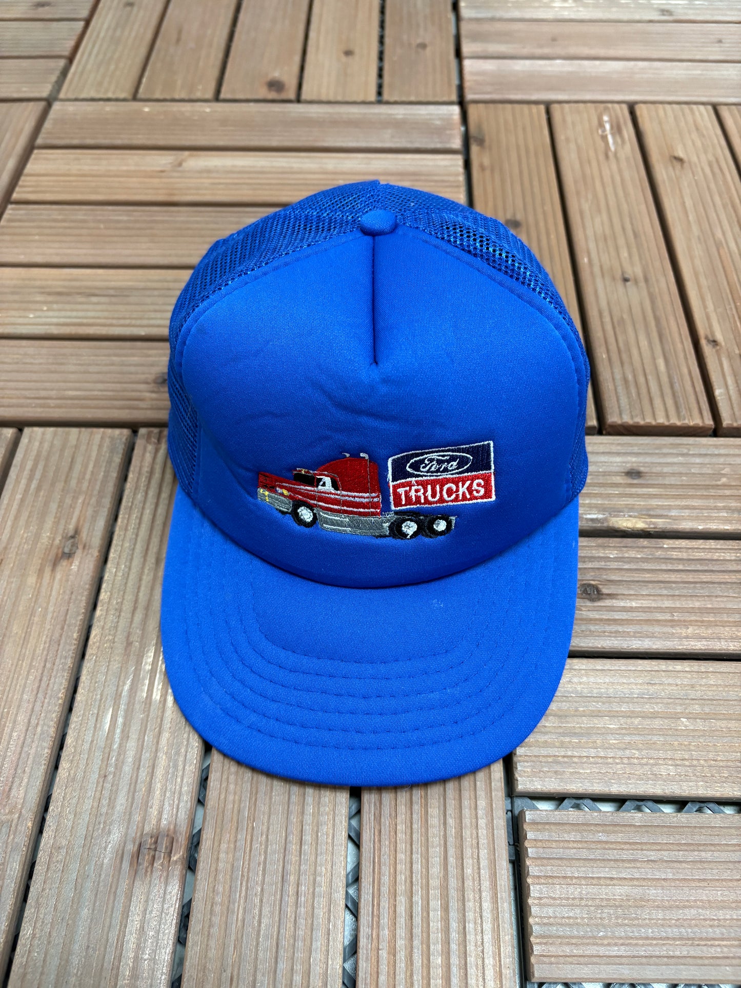 Ford Trucks Embroidered Graphic Hat | Snap Back | Vintage 1990s Racing Blue Cap |