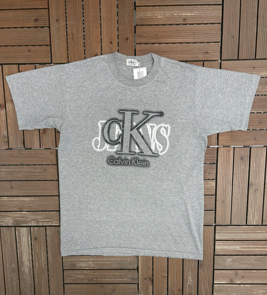 Calvin Klein Jeans "Spray Paint" Graphic Tee | Size X-Large | Vintage 2000s Branded Grey T-Shirt |