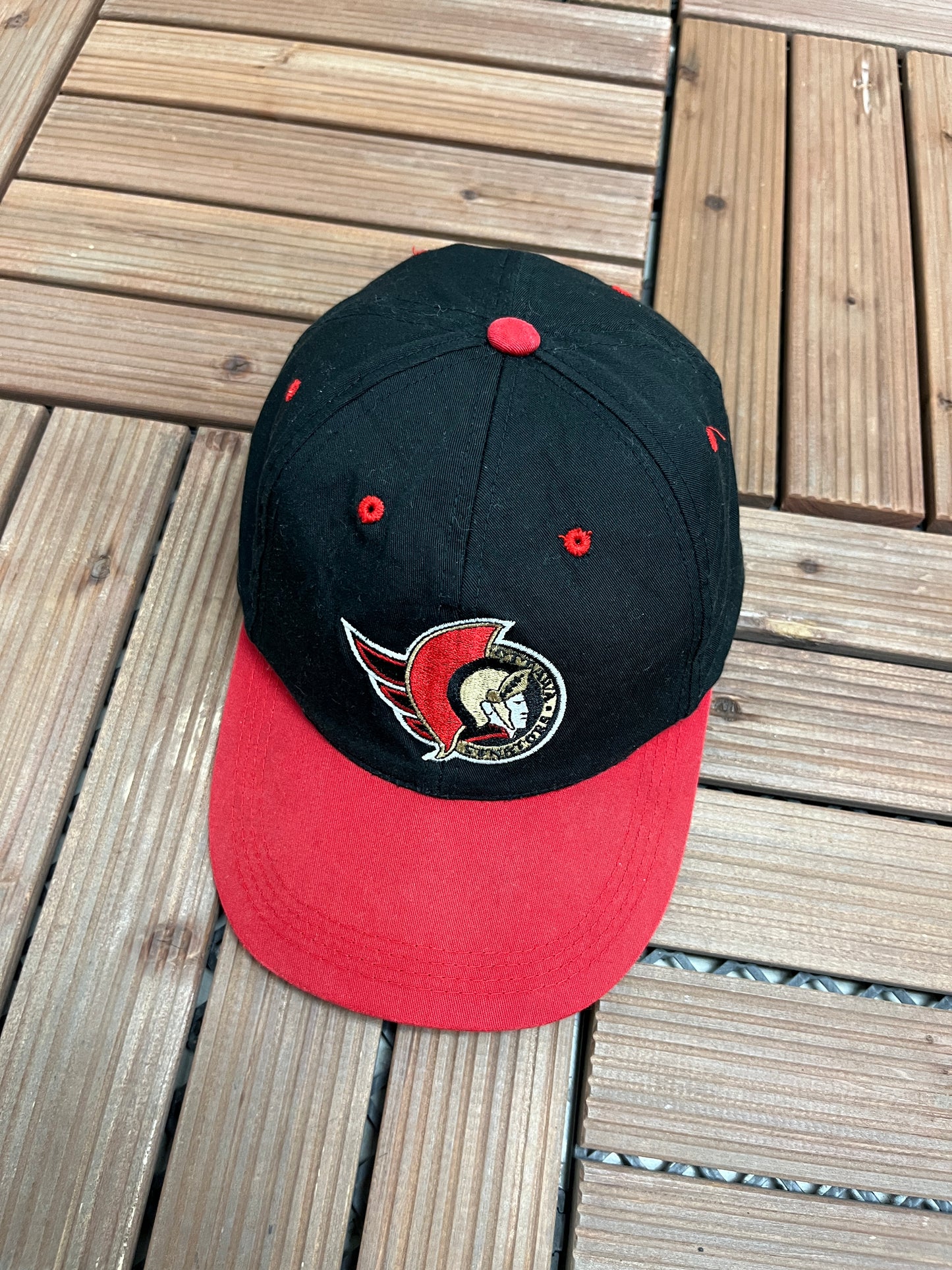 Ottawa Senators Embroidered Graphic Hat | Snap Back | Vintage 1990s Sports Specialties NHL Hockey Black Cap |