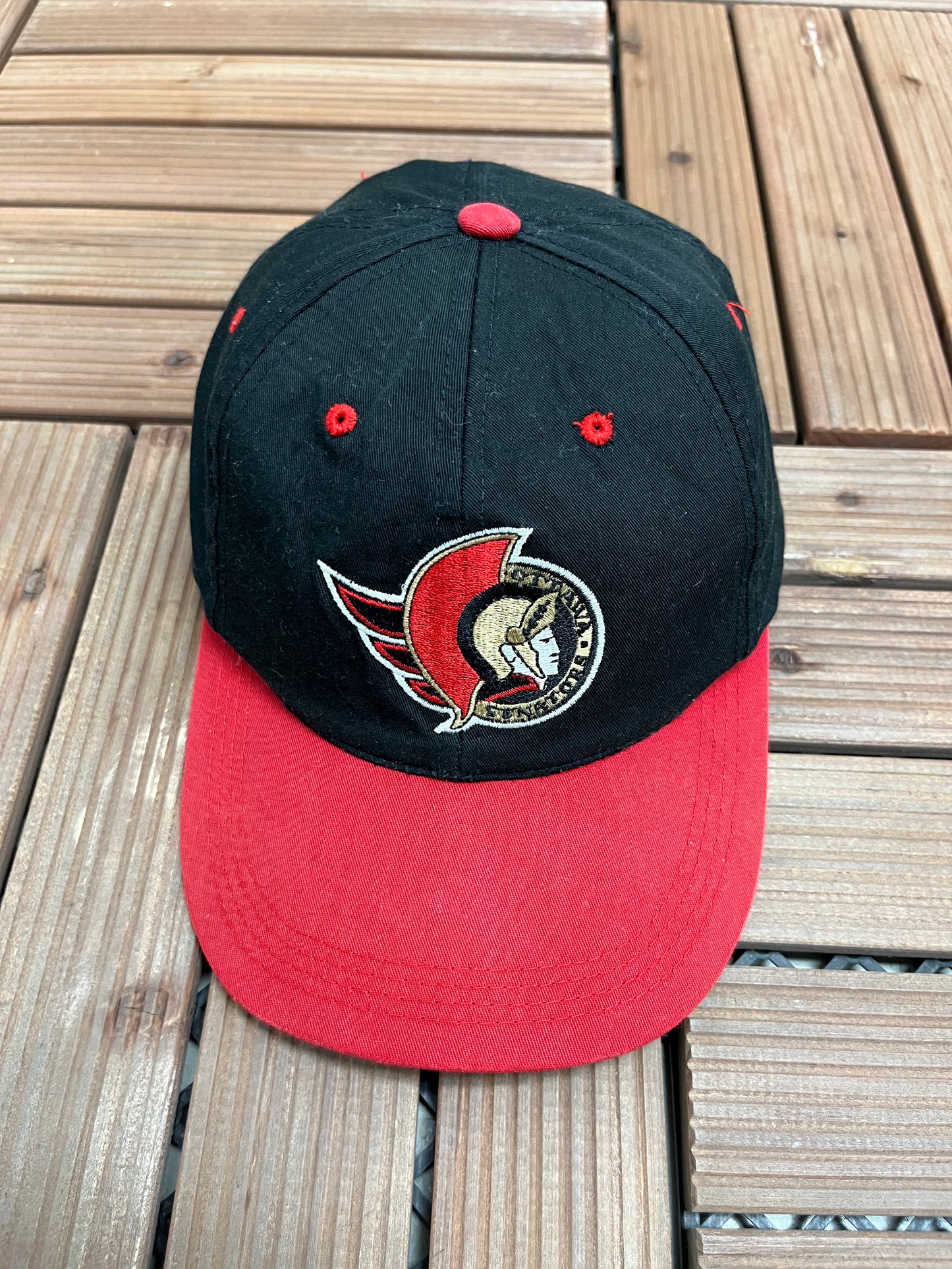 Ottawa Senators Embroidered Graphic Hat | Snap Back | Vintage 1990s Sports Specialties NHL Hockey Black Cap |