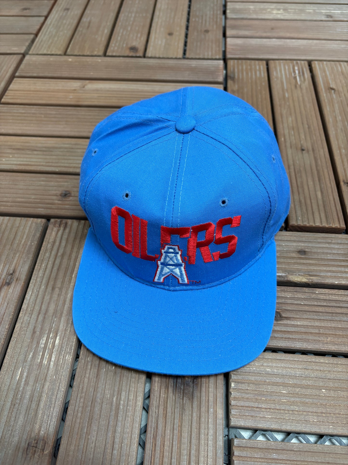 Houston Oilers Embroidered Graphic Hat | Snap Back | Vintage 1990s NFL Football Blue Cap |