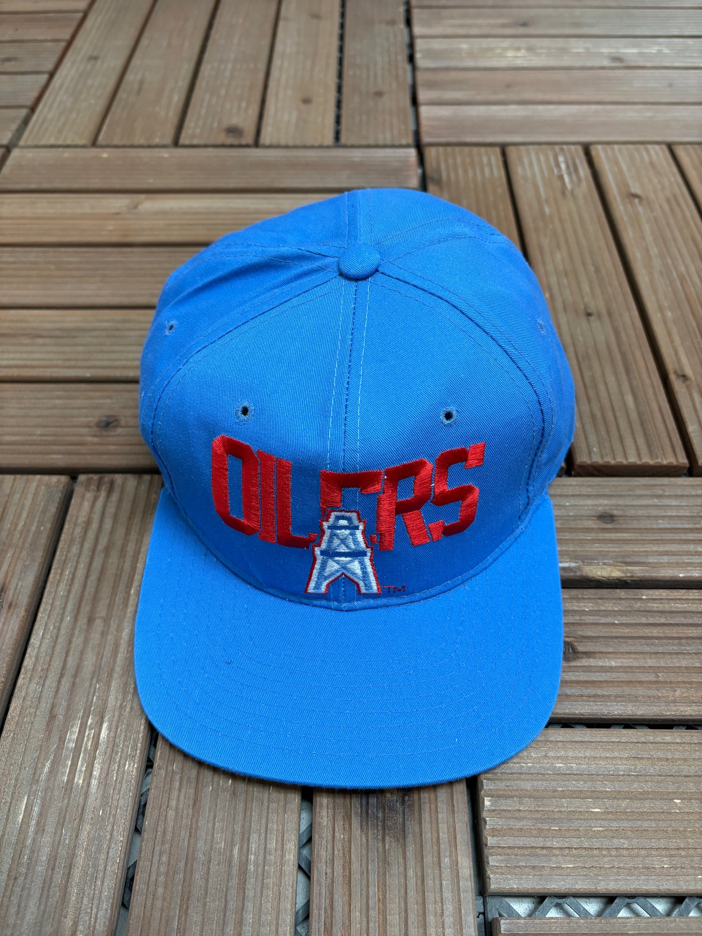 Houston Oilers Embroidered Graphic Hat | Snap Back | Vintage 1990s NFL Football Blue Cap |