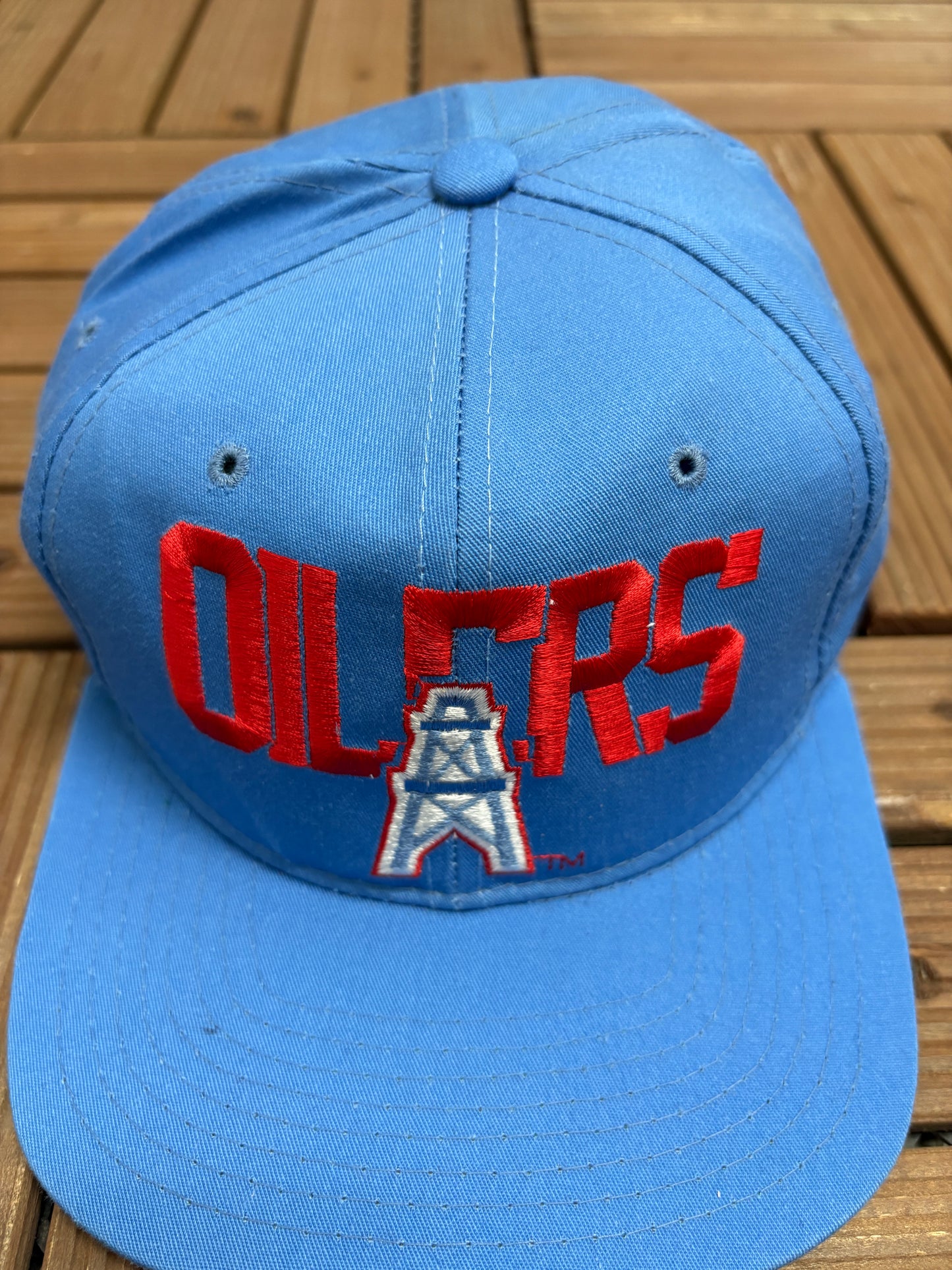 Houston Oilers Embroidered Graphic Hat | Snap Back | Vintage 1990s NFL Football Blue Cap |