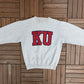 Kansas Jayhawks Graphic Crewneck | Size Medium | Vintage 1990s College Grey Sweater |