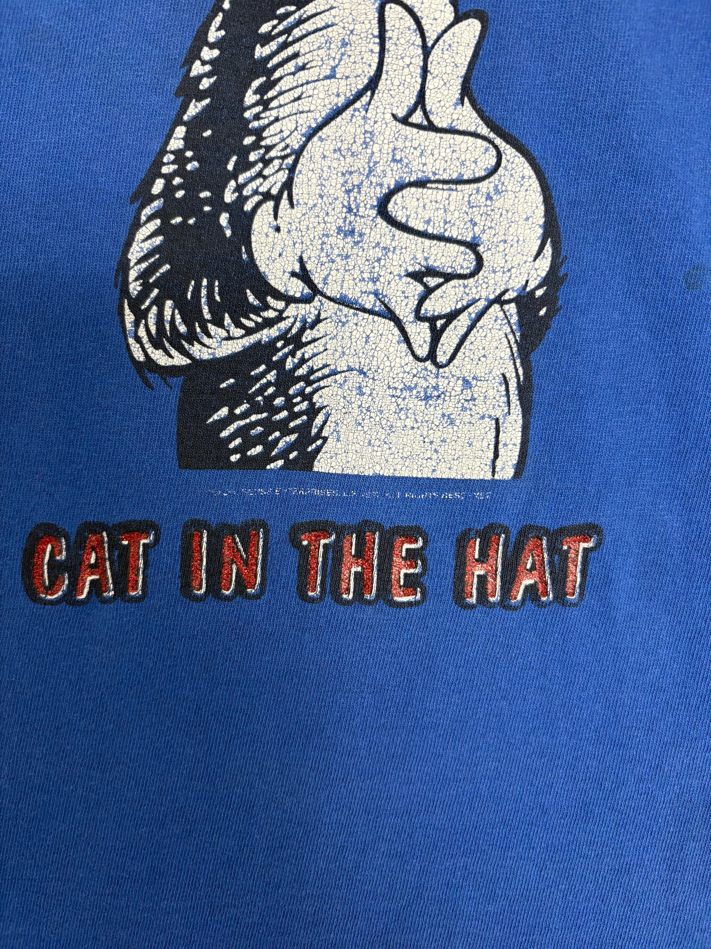 Cat In The Hat Dr. Seuss Graphic Tee | Size Bigger | Vintage 1990s Single Stitch Blue T-Shirt |