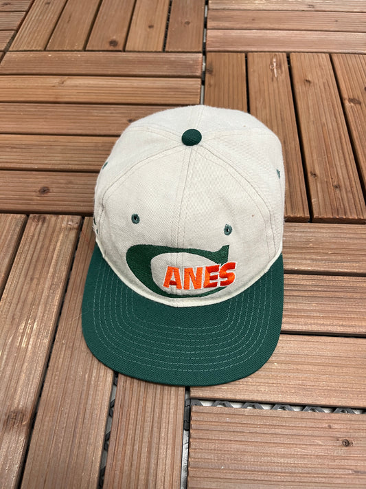 Miami Hurricanes Graphic Hat | Snap Back | Vintage 1990s College Sports Grey Cap |