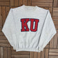 Kansas Jayhawks Graphic Crewneck | Size Medium | Vintage 1990s College Grey Sweater |