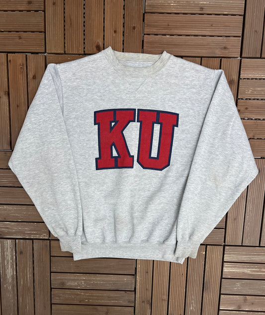 Kansas Jayhawks Graphic Crewneck | Size Medium | Vintage 1990s College Grey Sweater |