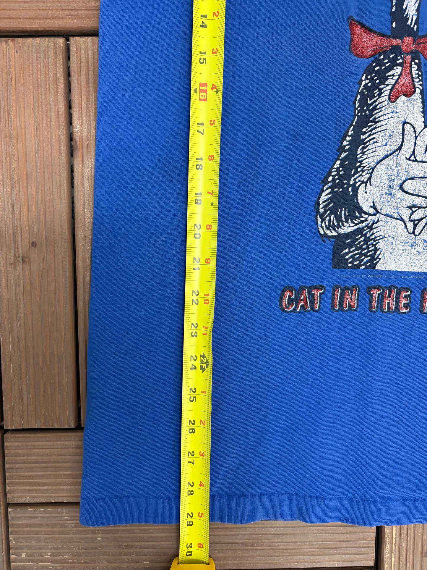 Cat In The Hat Dr. Seuss Graphic Tee | Size Bigger | Vintage 1990s Single Stitch Blue T-Shirt |