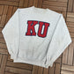 Kansas Jayhawks Graphic Crewneck | Size Medium | Vintage 1990s College Grey Sweater |