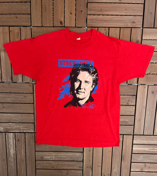 Vince Gill Graphic Tee | Size Large | Vintage 1980s Country Music Red T-Shirt |