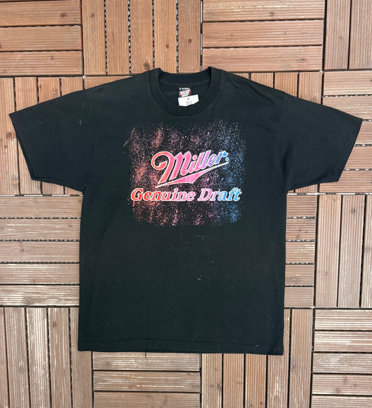 Miller Genuine Draft Graphic Tee | Size X-Large | Vintage 1990s Alcohol Promotional Black T-Shirt |