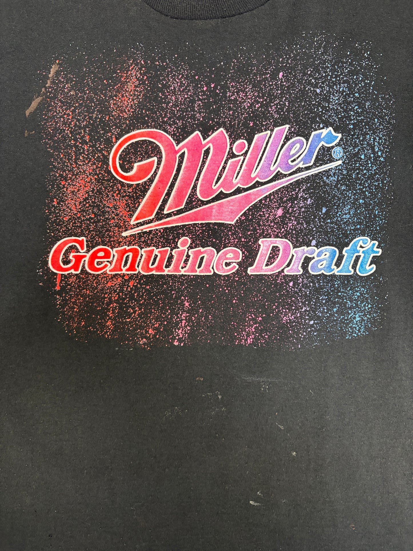 Miller Genuine Draft Graphic Tee | Size X-Large | Vintage 1990s Alcohol Promotional Black T-Shirt |