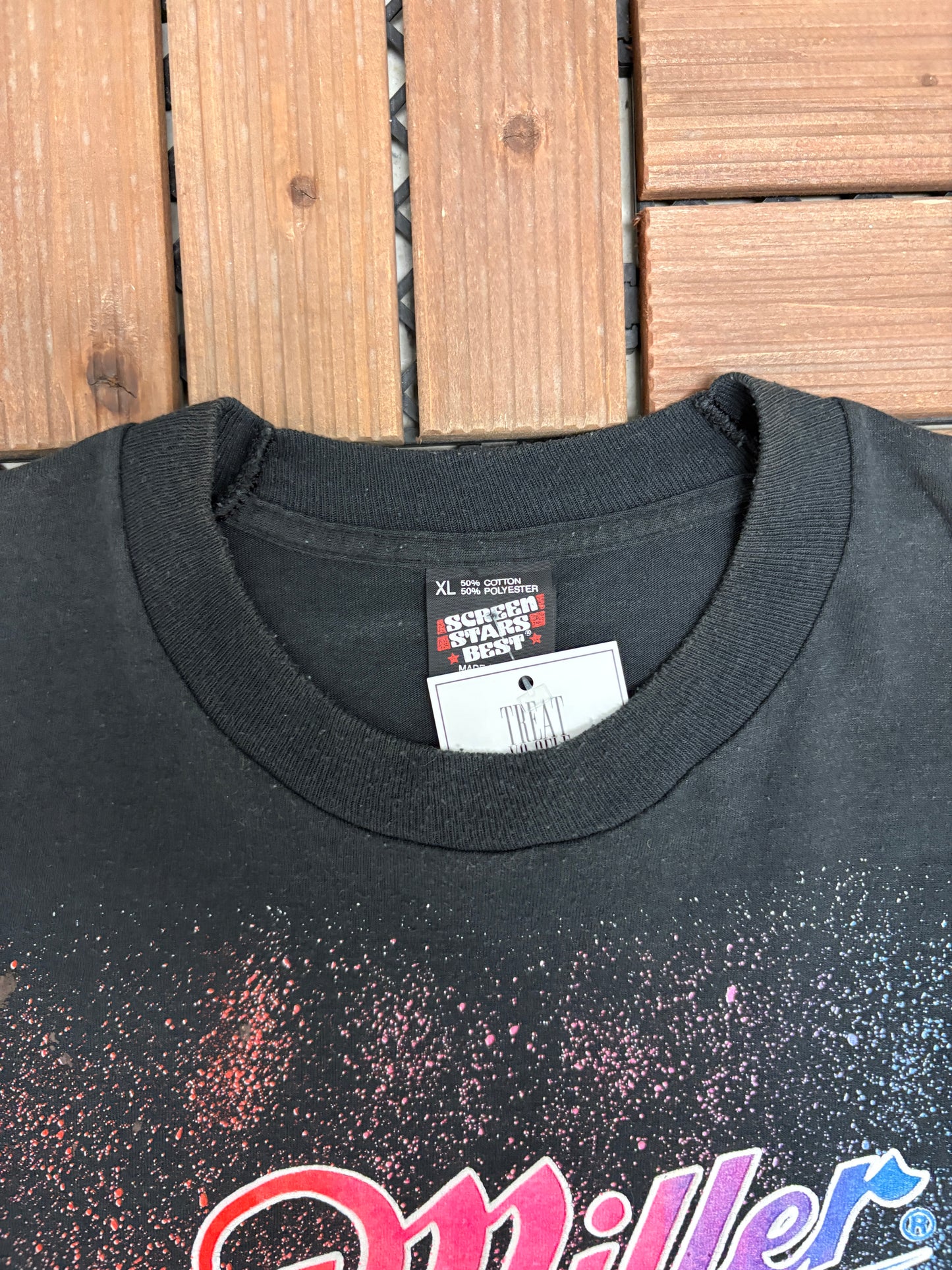 Miller Genuine Draft Graphic Tee | Size X-Large | Vintage 1990s Alcohol Promotional Black T-Shirt |