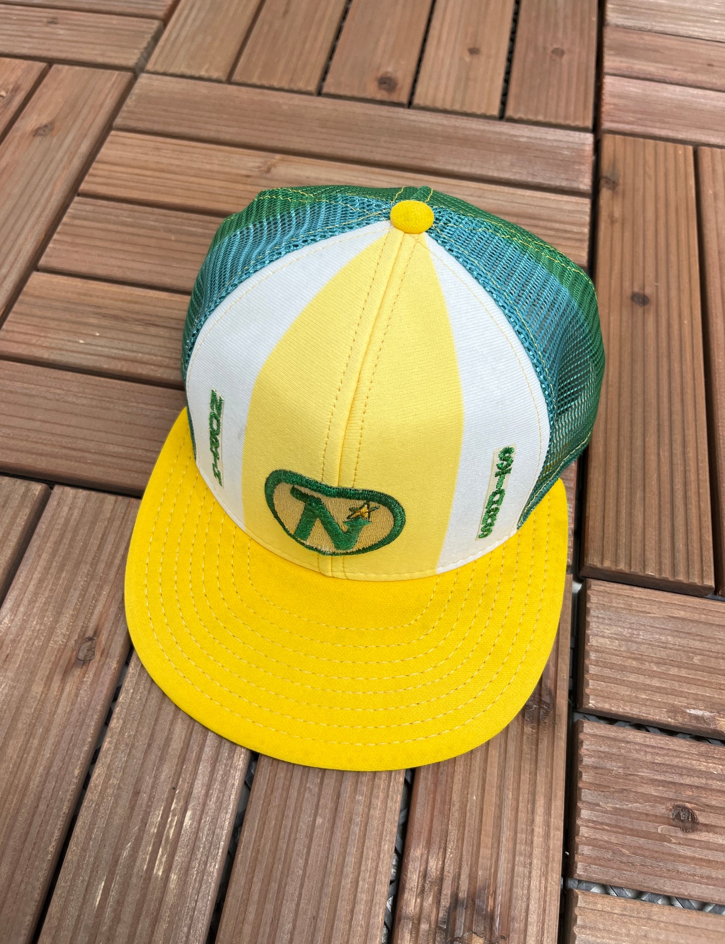 Minnesota North Stars Stitched Graphic Hat | Snap Back | Vintage 1990s NHL Hockey Yellow Cap |