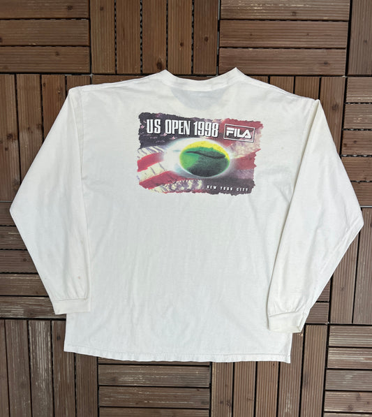 US Open 1998 New York City Graphic Tee | Size Large | Vintage 1990s Branded White Long Sleeve T-Shirt |