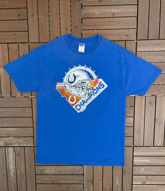 Indianapolis Colts 2006 AFC Champions Graphic Tee | Size Large | Vintage 2000s NFL Football Blue T-Shirt |