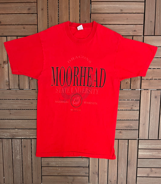 Moorhead State Dragons Graphic Tee | Size Large | Vintage 1990s College Sports Red T-Shirt |