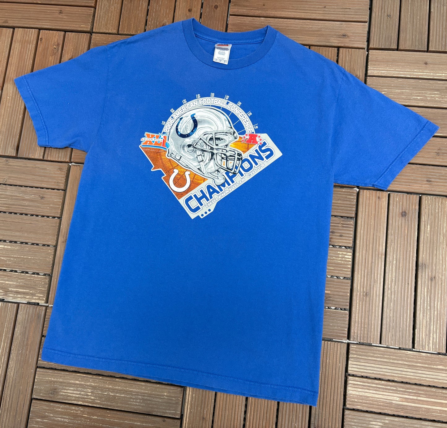 Indianapolis Colts 2006 AFC Champions Graphic Tee | Size Large | Vintage 2000s NFL Football Blue T-Shirt |