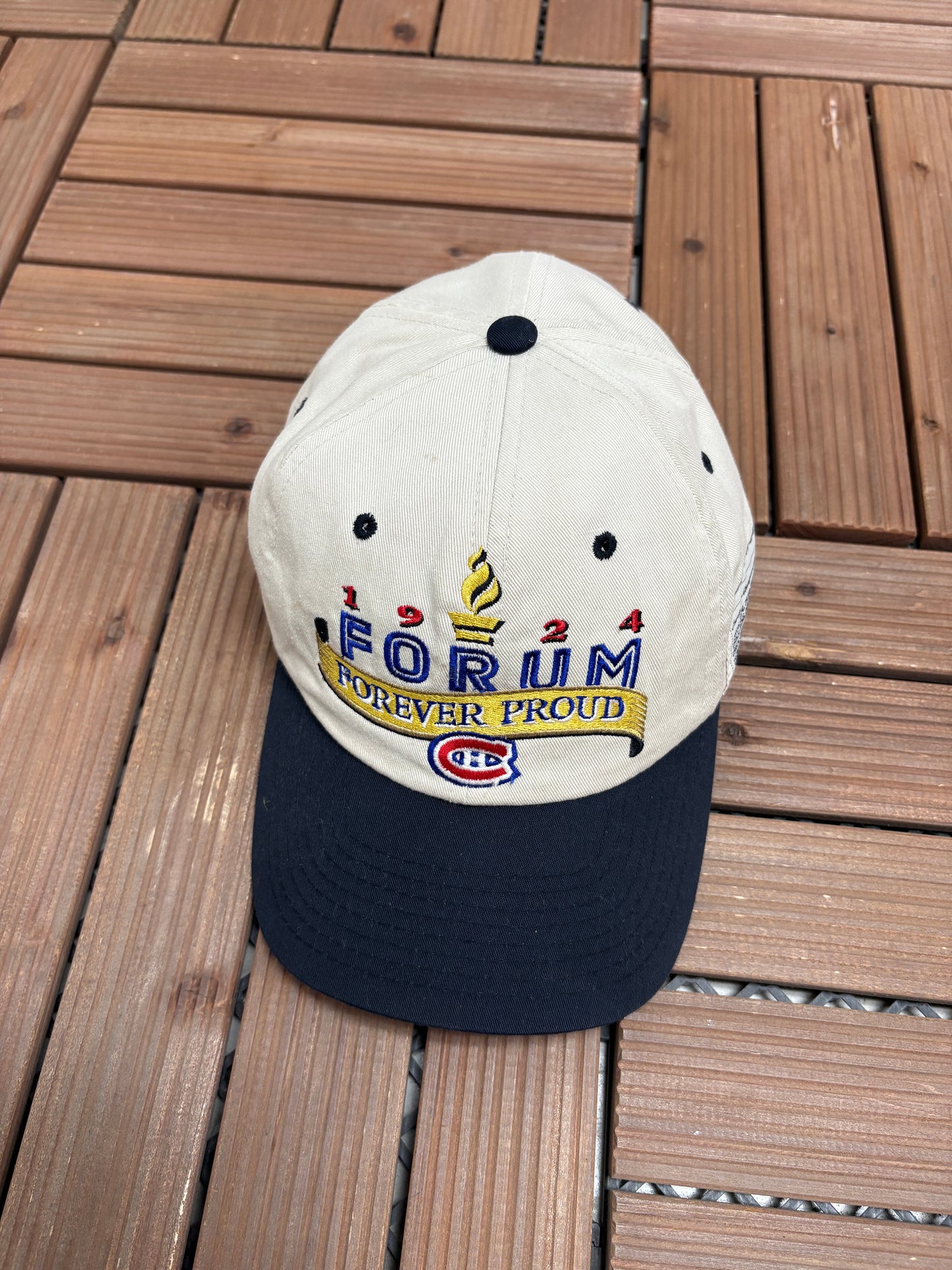 Montreal Canadiens Montreal Forum Graphic Hat | Metal Clasp | Vintage 1990s NHL Hockey White Cap |