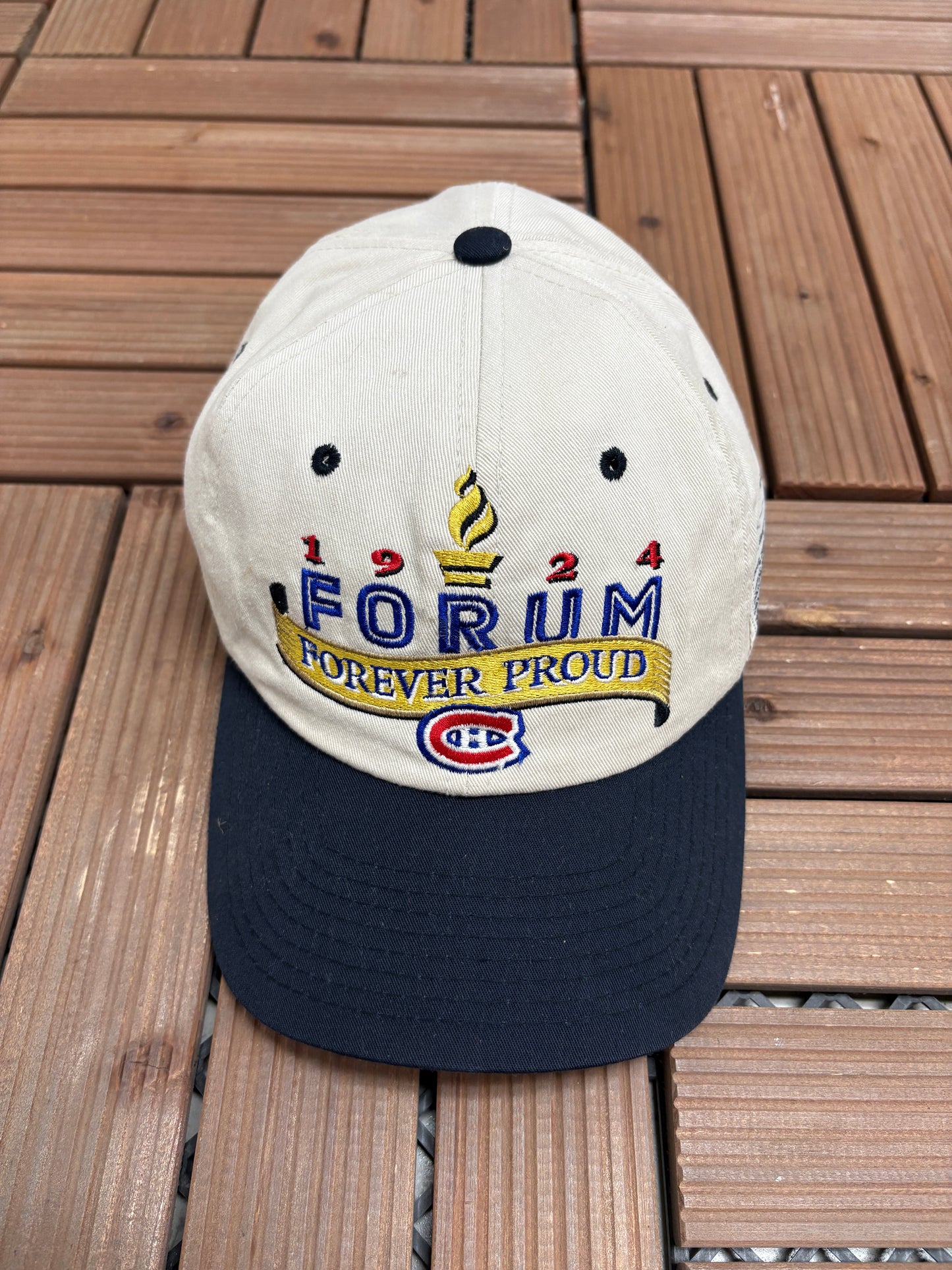 Montreal Canadiens Montreal Forum Graphic Hat | Metal Clasp | Vintage 1990s NHL Hockey White Cap |