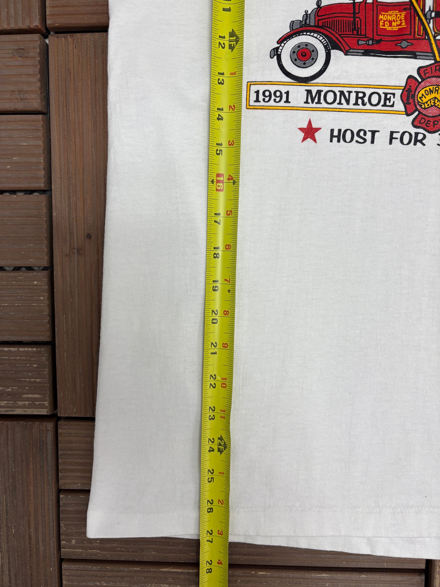 1991 Monroe Fire School Graphic Tee | Size Large | Vintage 1990s Single Stitch White T-Shirt |