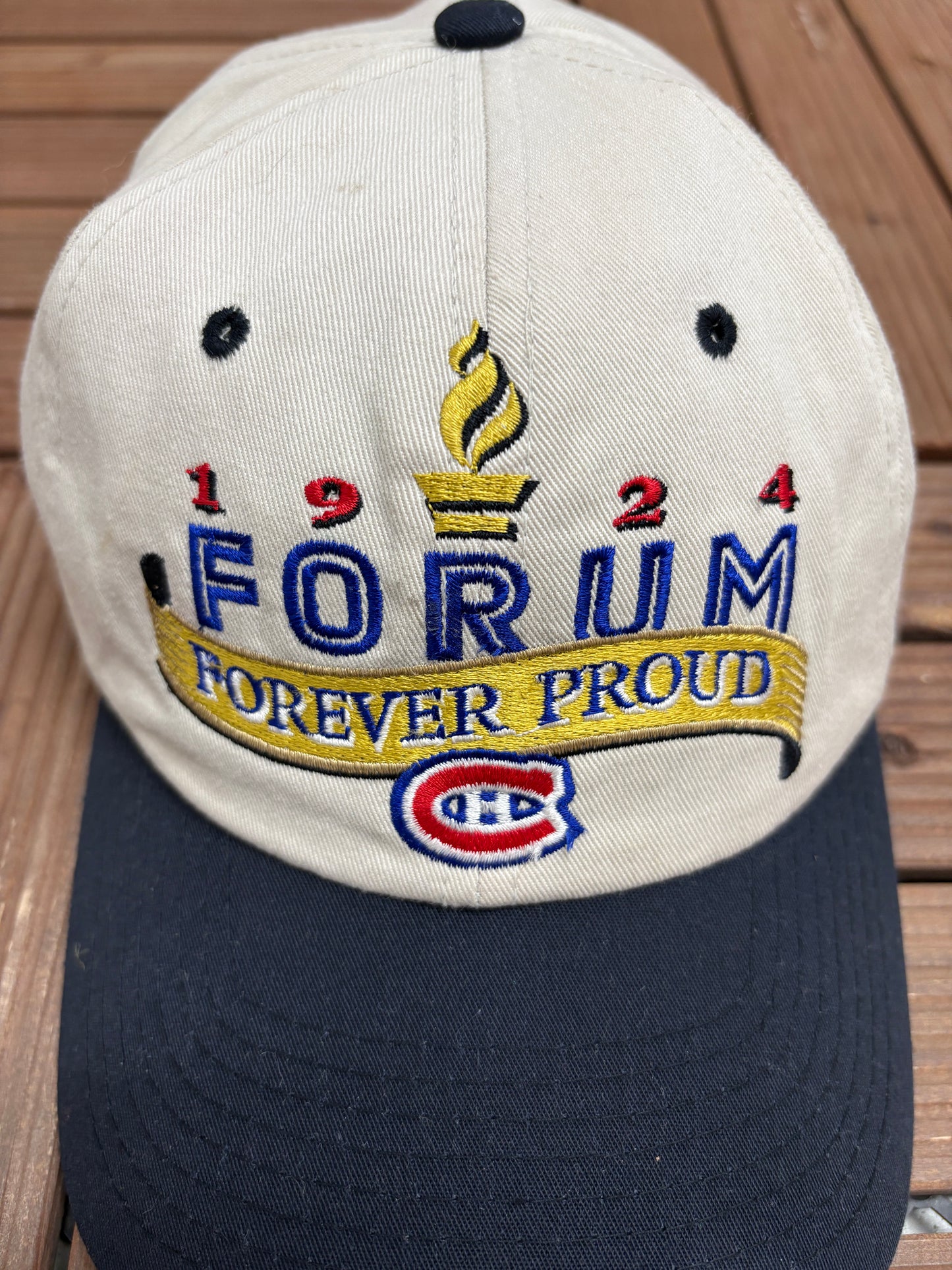 Montreal Canadiens Montreal Forum Graphic Hat | Metal Clasp | Vintage 1990s NHL Hockey White Cap |