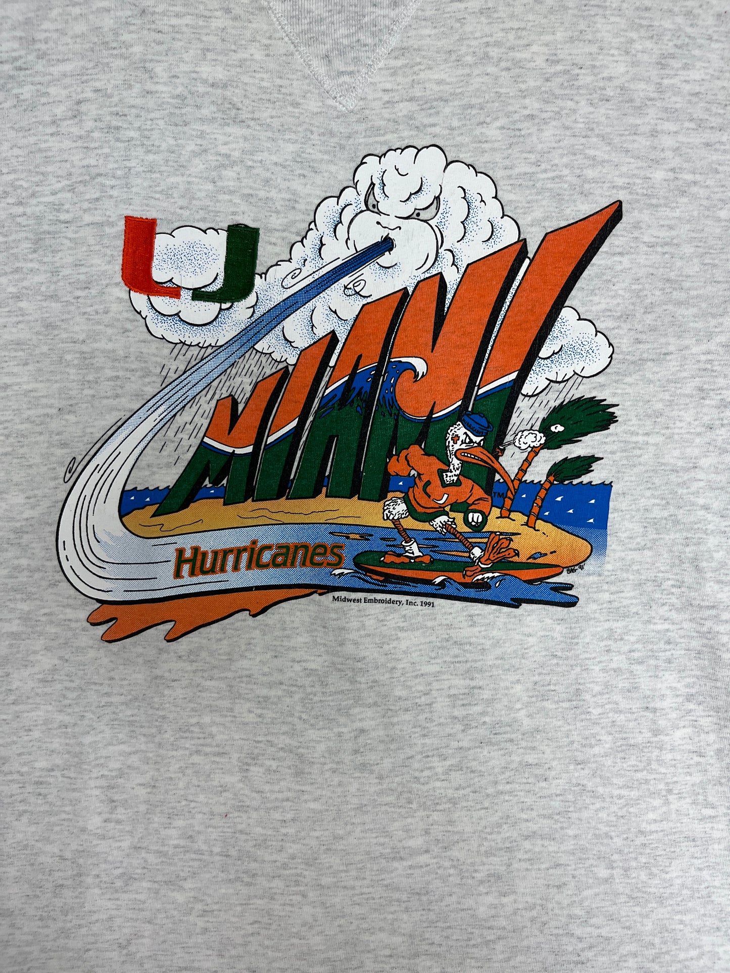 Miami Hurricanes Graphic Tee | Size Large | Vintage 1990s College Grey T-Shirt |