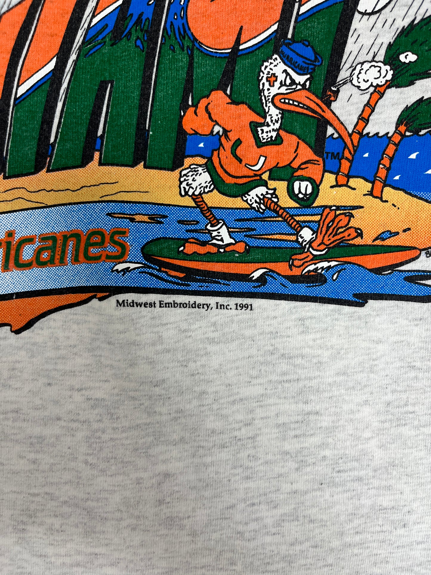 Miami Hurricanes Graphic Tee | Size Large | Vintage 1990s College Grey T-Shirt |